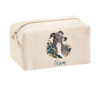 Trousse Multifonction Greyhound (lévrier Anglais) 04-Aquarelle-Florale | Pochette en Coton 2,5 L avec Zip Métal et Forme Cubique | Toilette Maquillage École Câbles