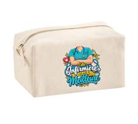 Trousse Multifonction Infirmiere C'est Juste la Meilleure Métier | Pochette en Coton 2,5 L avec Zip Métal et Forme Cubique | Toilette Maquillage École Câbles