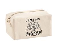 Trousse Multifonction J’Peux Pas j’AI Généalogie | Pochette en Coton 2,5 L avec Zip Métal et Forme Cubique | Toilette Maquillage École Câbles Généalogiste