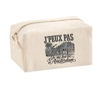 Trousse Multifonction J’Peux Pas Je me Barre à Amsterdam | Pochette en Coton 2,5 L avec Zip Métal et Forme Cubique | Toilette Maquillage École Câbles Voyageur