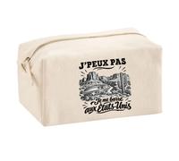 Trousse Multifonction J’Peux Pas Je me Barre aux États-Unis | Pochette en Coton 2,5 L avec Zip Métal et Forme Cubique | Toilette Maquillage École Câbles Voyageur