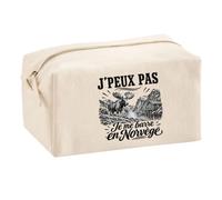 Trousse Multifonction J’Peux Pas Je me Barre en Norvège | Pochette en Coton 2,5 L avec Zip Métal et Forme Cubique | Toilette Maquillage École Câbles Voyageur