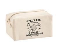 Trousse Multifonction J’Peux Pas Je pars sur Le Chemin de Compostelle | Pochette en Coton 2,5 L avec Zip Métal et Forme Cubique | Toilette Maquillage École Câbles Pèlerin