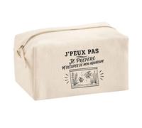 Trousse Multifonction J’Peux Pas Je préfère m’occuper de Mon Aquarium | Pochette en Coton 2,5 L avec Zip Métal et Forme Cubique | Toilette Maquillage École Câbles Aquariophile