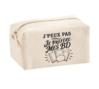 Trousse Multifonction J’Peux Pas Je préfère Mes BD | Pochette en Coton 2,5 L avec Zip Métal et Forme Cubique | Toilette Maquillage École Câbles Bédéphile