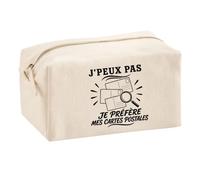 Trousse Multifonction J’Peux Pas Je préfère Mes Cartes Postales | Pochette en Coton 2,5 L avec Zip Métal et Forme Cubique | Toilette Maquillage École Câbles Cartophile
