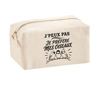 Trousse Multifonction J’Peux Pas Je préfère Mes Oiseaux | Pochette en Coton 2,5 L avec Zip Métal et Forme Cubique | Toilette Maquillage École Câbles