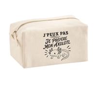 Trousse Multifonction J’Peux Pas Je préfère Mon Axolotl | Pochette en Coton 2,5 L avec Zip Métal et Forme Cubique | Toilette Maquillage École Câbles