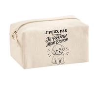 Trousse Multifonction J’Peux Pas Je préfère Mon Bichon | Pochette en Coton 2,5 L avec Zip Métal et Forme Cubique | Toilette Maquillage École Câbles Propriétaire Bichon