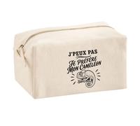 Trousse Multifonction J’Peux Pas Je préfère Mon Caméléon | Pochette en Coton 2,5 L avec Zip Métal et Forme Cubique | Toilette Maquillage École Câbles