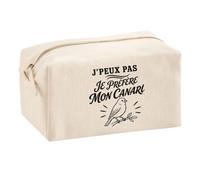 Trousse Multifonction J’Peux Pas Je préfère Mon Canari | Pochette en Coton 2,5 L avec Zip Métal et Forme Cubique | Toilette Maquillage École Câbles