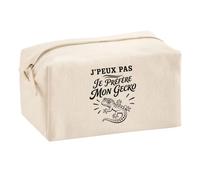 Trousse Multifonction J’Peux Pas Je préfère Mon Gecko | Pochette en Coton 2,5 L avec Zip Métal et Forme Cubique | Toilette Maquillage École Câbles