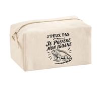 Trousse Multifonction J’Peux Pas Je préfère Mon Iguane | Pochette en Coton 2,5 L avec Zip Métal et Forme Cubique | Toilette Maquillage École Câbles