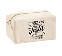 Trousse Multifonction J’Peux Pas Je suis Instit | Pochette en Coton 2,5 L avec Zip Métal et Forme Cubique | Toilette Maquillage École Câbles Instituteur Institutrice