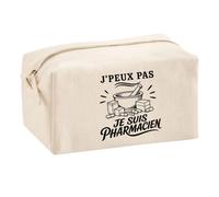 Trousse Multifonction J’Peux Pas Je suis Pharmacien | Pochette en Coton 2,5 L avec Zip Métal et Forme Cubique | Toilette Maquillage École Câbles