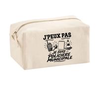 Trousse Multifonction J’Peux Pas Je suis Policière municipale | Pochette en Coton 2,5 L avec Zip Métal et Forme Cubique | Toilette Maquillage École Câbles