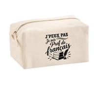 Trousse Multifonction J’Peux Pas Je suis Prof de français | Pochette en Coton 2,5 L avec Zip Métal et Forme Cubique | Toilette Maquillage École Câbles Professeur et Professeure de Français