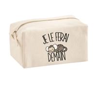 Trousse Multifonction Je Le Ferai Demain - Ouistiti | Pochette en Coton 2,5 L avec Zip Métal et Forme Cubique | Toilette Maquillage École Câbles | Humour Flemme Paresseux Procrastination