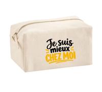Trousse Multifonction Je suis Mieux chez Moi Expressions Françaises | Pochette Coton 2,5 L Zip Métal Forme Cubique | Toilette Maquillage École Câbles | Idée Cadeau Rentrée
