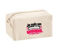 Trousse Multifonction Je suis Un modèle Unique. Expressions Françaises | Pochette Coton 2,5 L Zip Métal Forme Cubique | Toilette Maquillage École Câbles | Idée Cadeau Rentrée