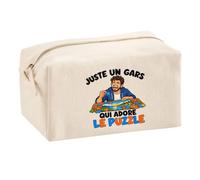 Trousse Multifonction Juste Un Gars Qui Adore Le Puzzle | Pochette en Coton 2,5 L avec Zip Métal et Forme Cubique | Toilette Maquillage École Câbles Amateur de Puzzles