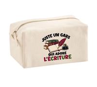 Trousse Multifonction Juste Un Gars Qui Adore l'écriture | Pochette en Coton 2,5 L avec Zip Métal et Forme Cubique | Toilette Maquillage École Câbles Écrivain