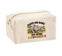 Trousse Multifonction Juste Un Gars Qui Adore Les rhinocéros | Pochette en Coton 2,5 L avec Zip Métal et Forme Cubique | Toilette Maquillage École Câbles Amoureux des Animaux