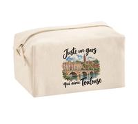 Trousse Multifonction Juste Un Gars Qui Aime Toulouse | Pochette Coton 2,5 L Zip Métal Forme Cubique | Toilette Maquillage École Câbles | Idée Cadeau Toulousain Rentrée