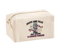 Trousse Multifonction Juste Une Fille Qui Adore la Chanson française | Pochette en Coton 2,5 L avec Zip Métal et Forme Cubique | Toilette Maquillage École Câbles Chanteuse