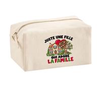 Trousse Multifonction Juste Une Fille Qui Adore la Famille | Pochette en Coton 2,5 L avec Zip Métal et Forme Cubique | Toilette Maquillage École Câbles Maman