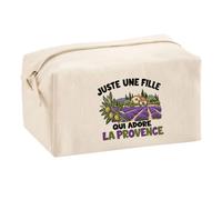 Trousse Multifonction Juste Une Fille Qui Adore la Provence | Pochette en Coton 2,5 L avec Zip Métal et Forme Cubique | Toilette Maquillage École Câbles Provençale