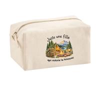 Trousse Multifonction Juste Une Fille Qui Adore Le Bivouac | Pochette Coton 2,5 L Zip Métal Forme Cubique | Toilette Maquillage École Câbles | Idée Cadeau Aventurière Rentrée