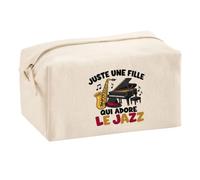 Trousse Multifonction Juste Une Fille Qui Adore Le Jazz | Pochette en Coton 2,5 L avec Zip Métal et Forme Cubique | Toilette Maquillage École Câbles