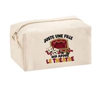 Trousse Multifonction Juste Une Fille Qui Adore Le théâtre | Pochette en Coton 2,5 L avec Zip Métal et Forme Cubique | Toilette Maquillage École Câbles Comédienne