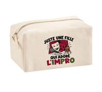 Trousse Multifonction Juste Une Fille Qui Adore l'impro | Pochette en Coton 2,5 L avec Zip Métal et Forme Cubique | Toilette Maquillage École Câbles Comédienne