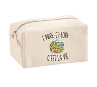 Trousse Multifonction L’Indre-et-Loire c’est la Vie | Pochette en Coton 2,5 L avec Zip Métal et Forme Cubique | Toilette Maquillage École Câbles