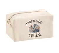 Trousse Multifonction La Chanson française C'est la Vie | Pochette en Coton 2,5 L avec Zip Métal et Forme Cubique | Toilette Maquillage École Câbles Amateur et Amatrice de Chanson Française