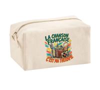 Trousse Multifonction La Chanson française C'est ma thérapie | Pochette en Coton 2,5 L avec Zip Métal et Forme Cubique | Toilette Maquillage École Câbles