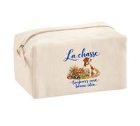 Trousse Multifonction La Chasse, Toujours Une Bonne idée | Pochette en Coton 2,5 L avec Zip Métal et Forme Cubique | Toilette Maquillage École Câbles Chasseur Chasseuse