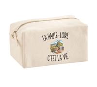 Trousse Multifonction La Haute-Loire c’est la Vie | Pochette en Coton 2,5 L avec Zip Métal et Forme Cubique | Toilette Maquillage École Câbles