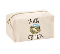 Trousse Multifonction La Loire c’est la Vie | Pochette en Coton 2,5 L avec Zip Métal et Forme Cubique | Toilette Maquillage École Câbles