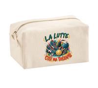 Trousse Multifonction La Lutte C'est ma thérapie | Pochette en Coton 2,5 L avec Zip Métal et Forme Cubique | Toilette Maquillage École Câbles