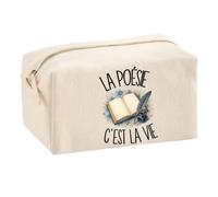 Trousse Multifonction La poésie C'est la Vie | Pochette en Coton 2,5 L avec Zip Métal et Forme Cubique | Toilette Maquillage École Câbles Poète Poétesse