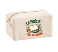 Trousse Multifonction La poésie C'est ma thérapie | Pochette en Coton 2,5 L avec Zip Métal et Forme Cubique | Toilette Maquillage École Câbles