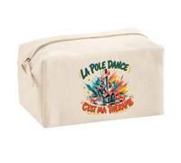 Trousse Multifonction La Pole Dance C'est ma thérapie | Pochette en Coton 2,5 L avec Zip Métal et Forme Cubique | Toilette Maquillage École Câbles