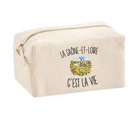 Trousse Multifonction La Saône-et-Loire c’est la Vie | Pochette en Coton 2,5 L avec Zip Métal et Forme Cubique | Toilette Maquillage École Câbles