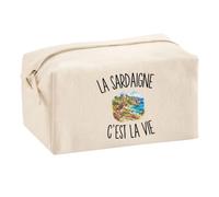 Trousse Multifonction La Sardaigne c’est la Vie | Pochette en Coton 2,5 L avec Zip Métal et Forme Cubique | Toilette Maquillage École Câbles Voyageur Voyageuse