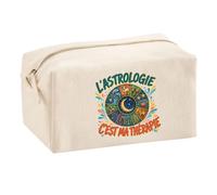 Trousse Multifonction L'astrologie C'est ma thérapie | Pochette en Coton 2,5 L avec Zip Métal et Forme Cubique | Toilette Maquillage École Câbles