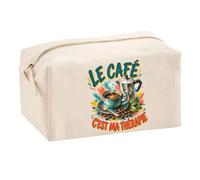 Trousse Multifonction Le café C'est ma thérapie | Pochette en Coton 2,5 L avec Zip Métal et Forme Cubique | Toilette Maquillage École Câbles