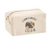 Trousse Multifonction Le Chemin de Compostelle C'est la Vie | Pochette en Coton 2,5 L avec Zip Métal et Forme Cubique | Toilette Maquillage École Câbles Pèlerin Pèlerine